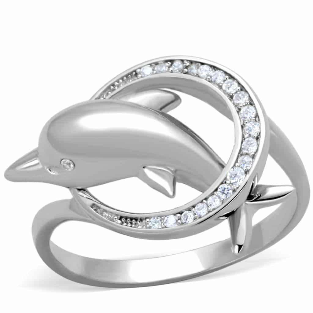 Sterling Silver CZ Dolphin Wrap Pave Circle Ring view 10