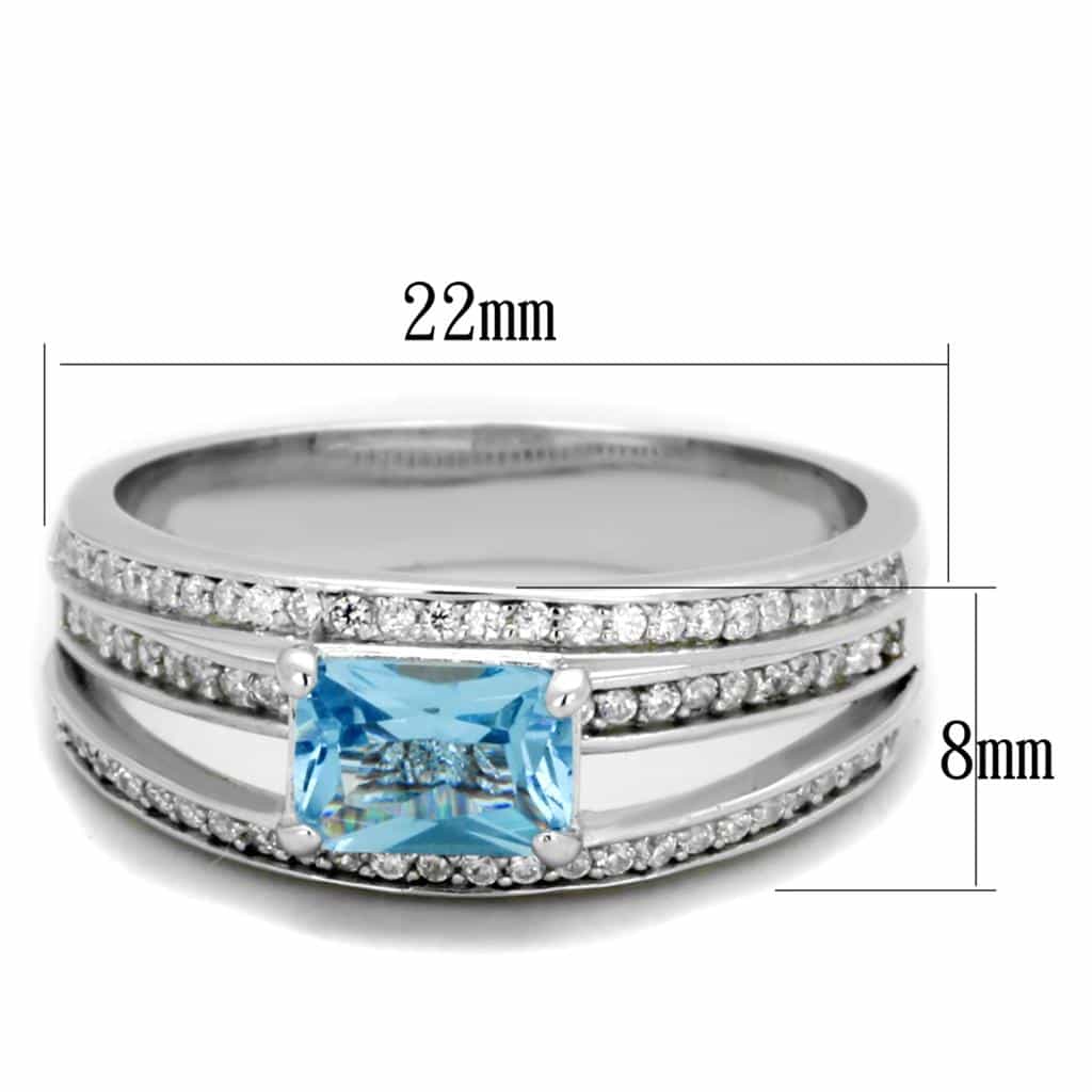 Sterling Silver Blue Topaz Princess Double Band Pave Bridal Ring view 2