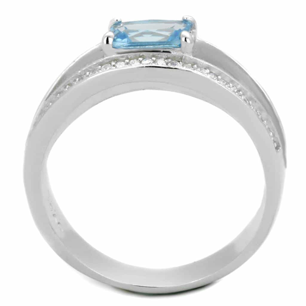 Sterling Silver Blue Topaz Princess Double Band Pave Bridal Ring view 8