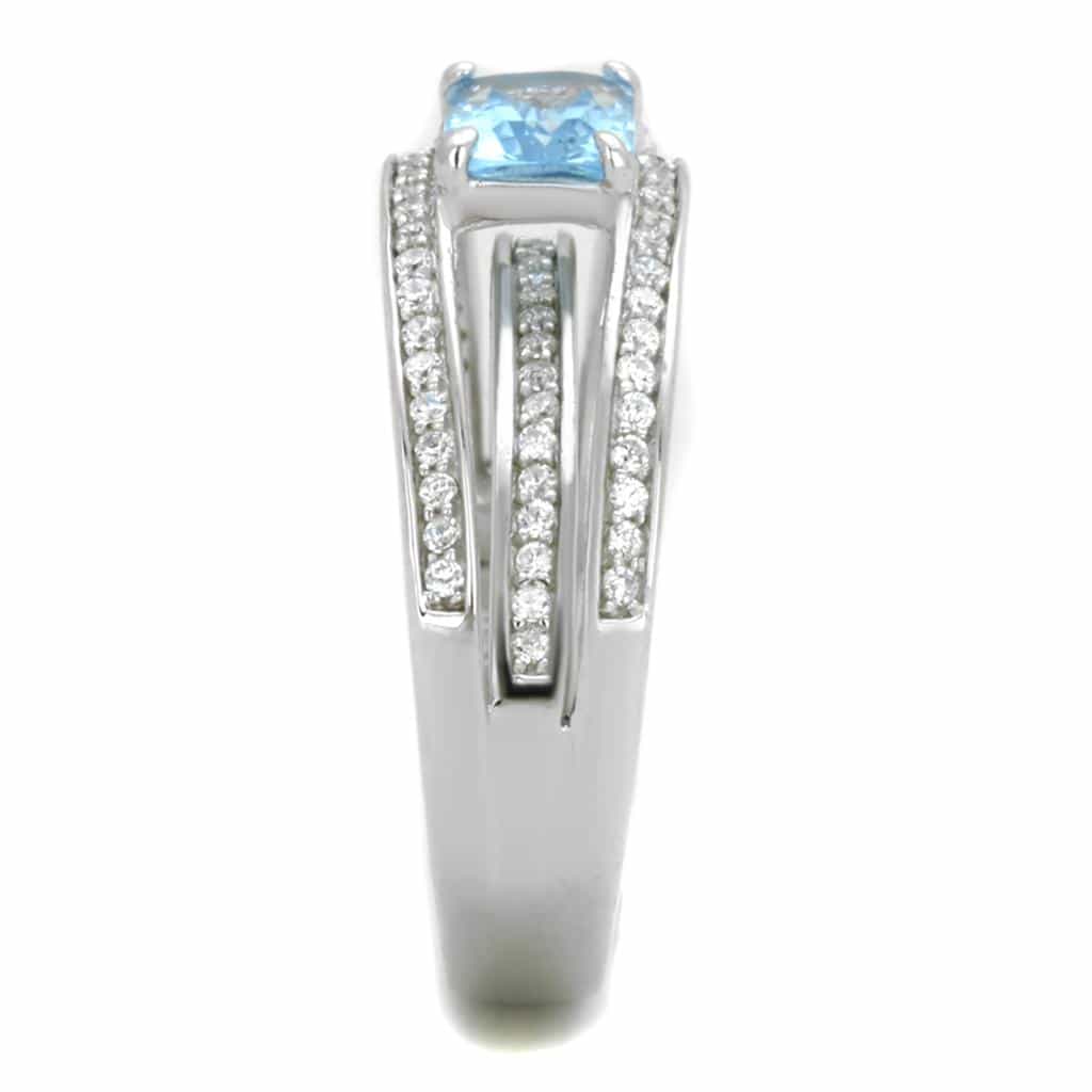 Sterling Silver Blue Topaz Princess Double Band Pave Bridal Ring view 4