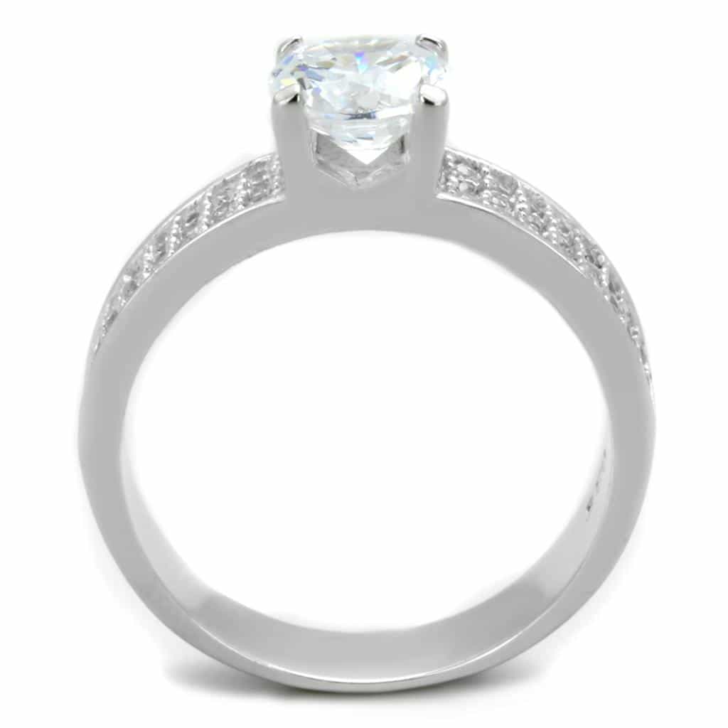 Sterling Silver CZ Round Solitaire Four Prong Pave Ring view 8