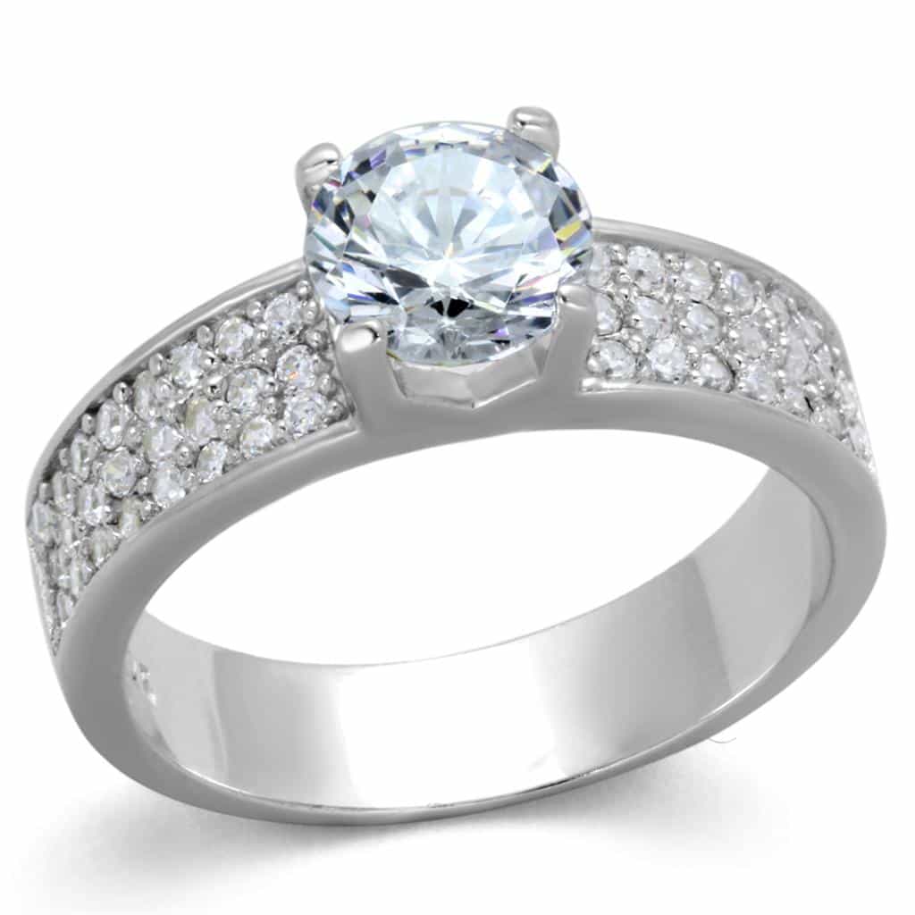 Sterling Silver CZ Round Solitaire Four Prong Pave Ring view 10