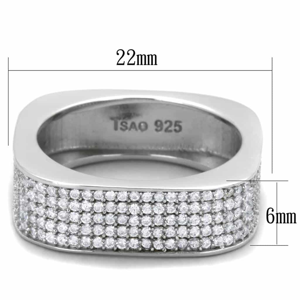 Sterling Silver CZ Multi Row Pave Flat Wide Band Ring view 7