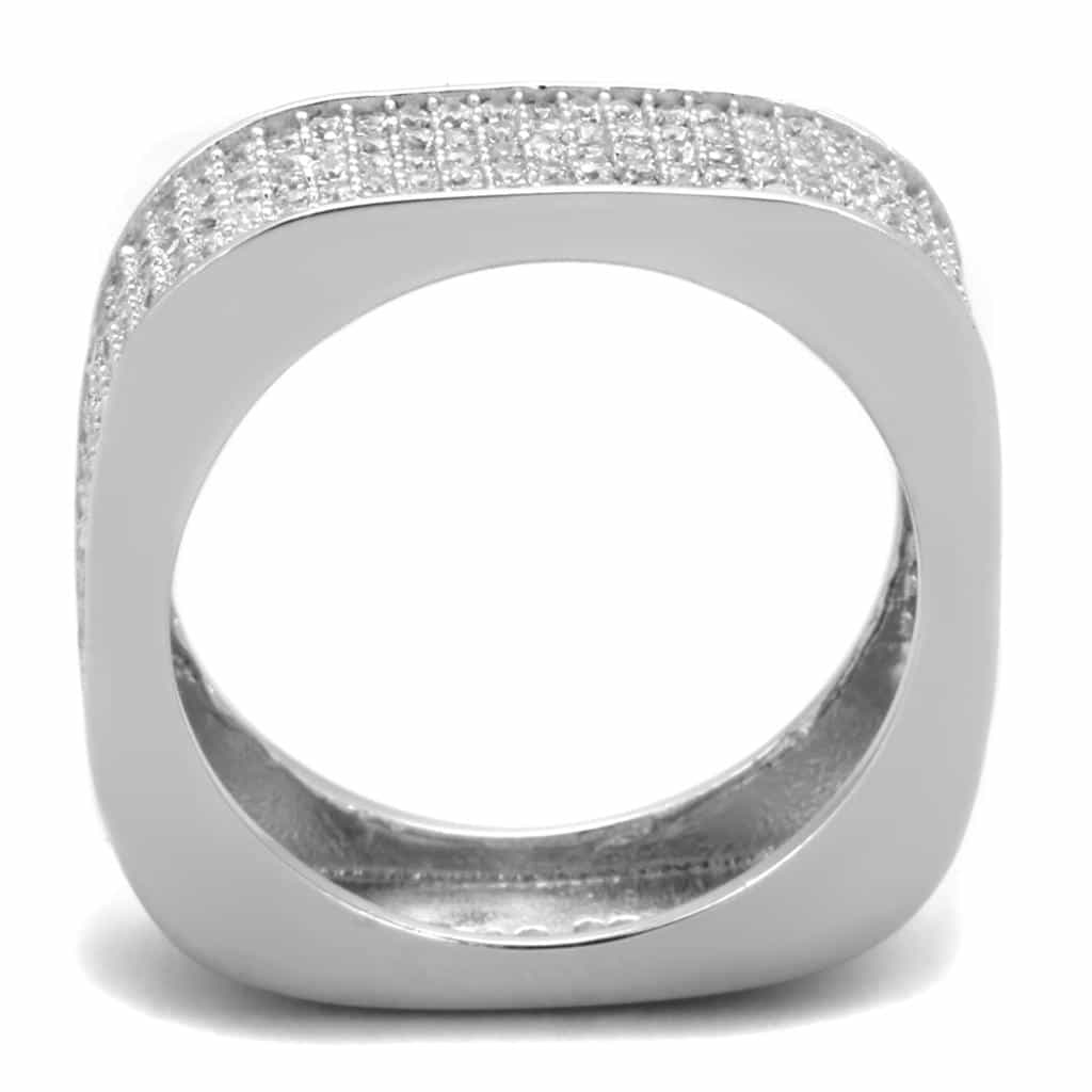 Sterling Silver CZ Multi Row Pave Flat Wide Band Ring view 8
