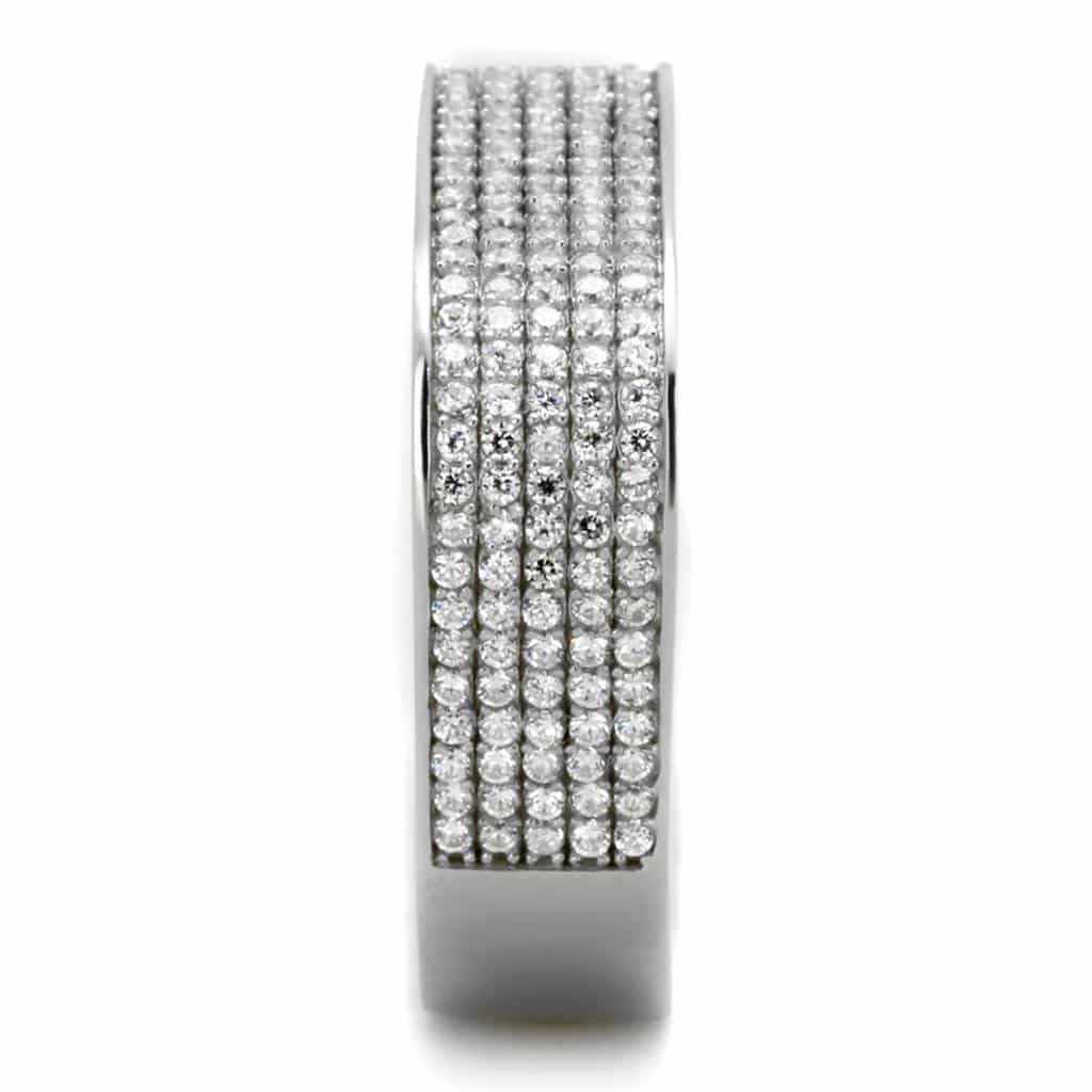 Sterling Silver CZ Multi Row Pave Flat Wide Band Ring view 9
