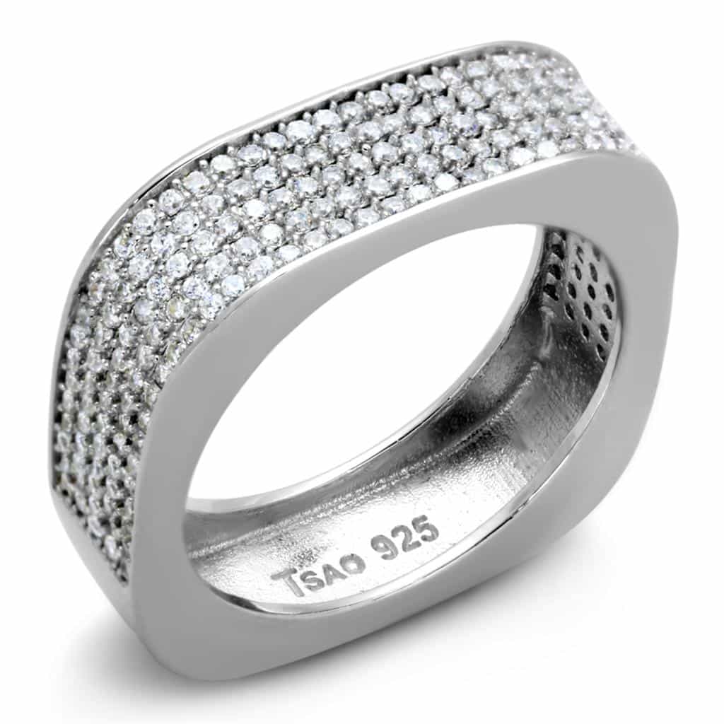 Sterling Silver CZ Multi Row Pave Flat Wide Band Ring view 10