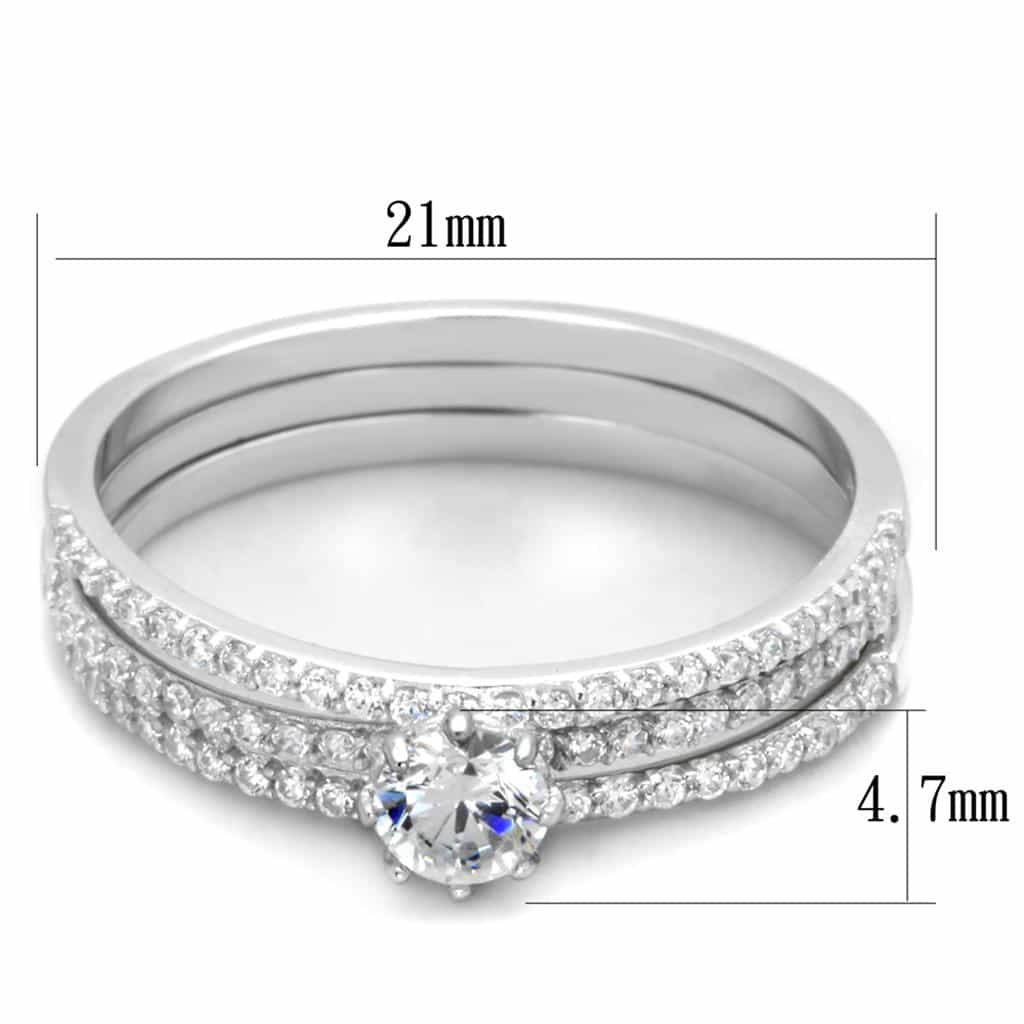 Sterling Silver CZ Round Solitaire Pave Double Band Bridal Ring view 2