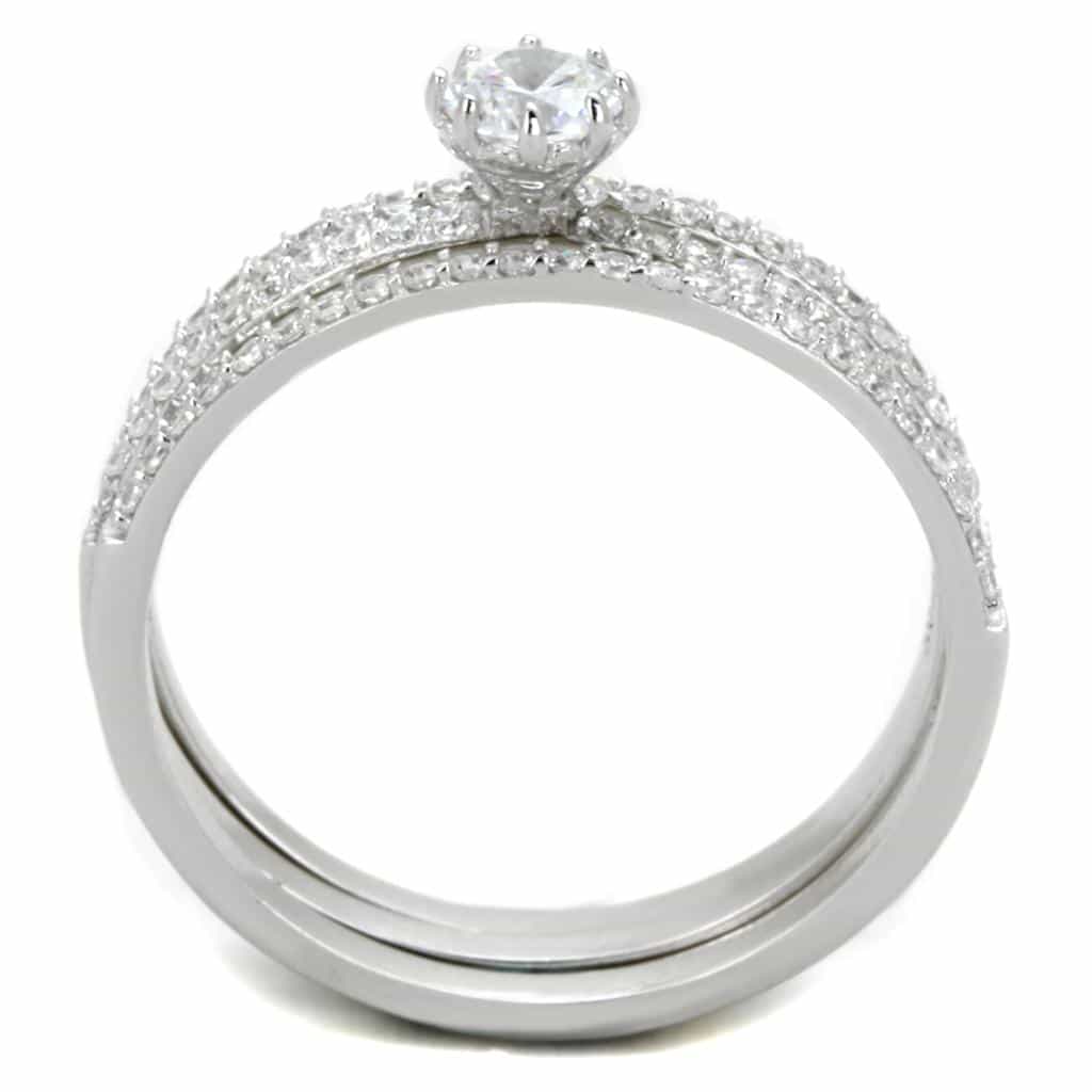 Sterling Silver CZ Round Solitaire Pave Double Band Bridal Ring view 8