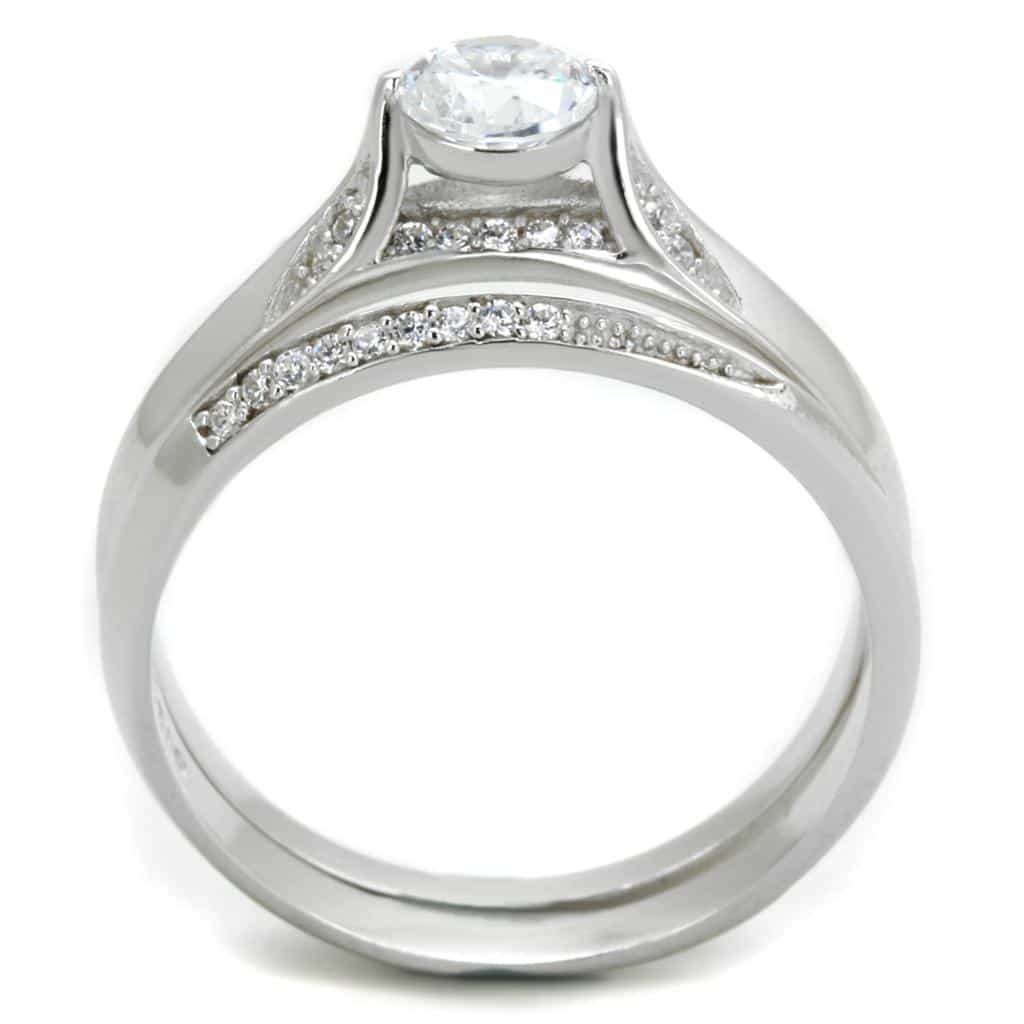 Sterling Silver CZ Round Six Prong Split Shank Bridal Set Ring view 8
