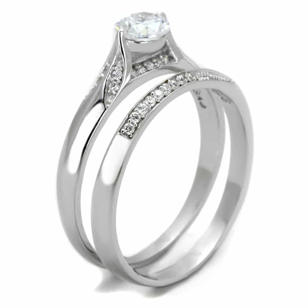Sterling Silver CZ Round Six Prong Split Shank Bridal Set Ring view 9
