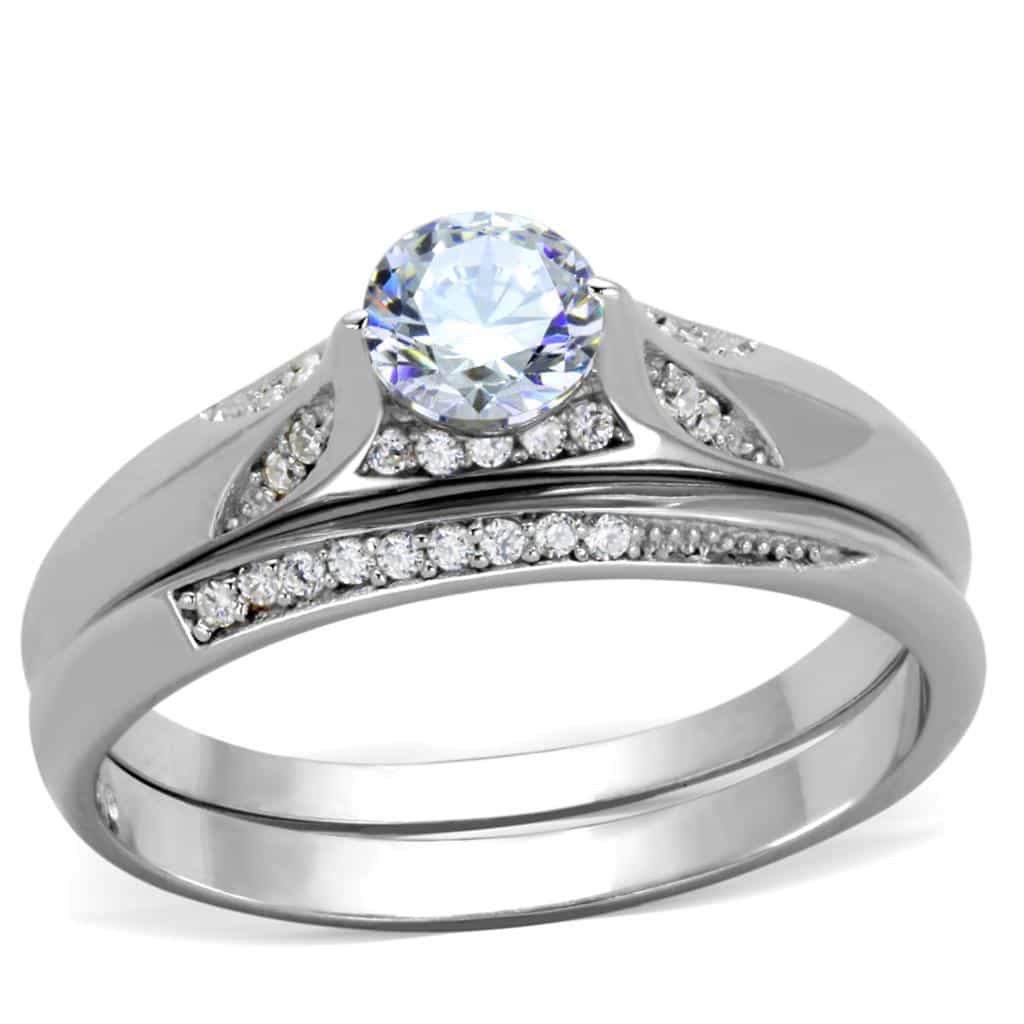 Sterling Silver CZ Round Six Prong Split Shank Bridal Set Ring view 5
