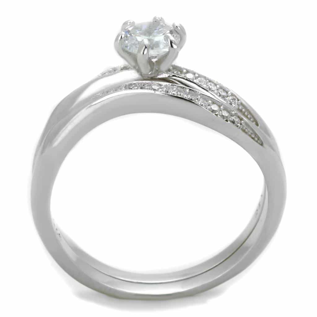 Sterling Silver CZ Round Twist Split Pave Bridal Set Ring view 3