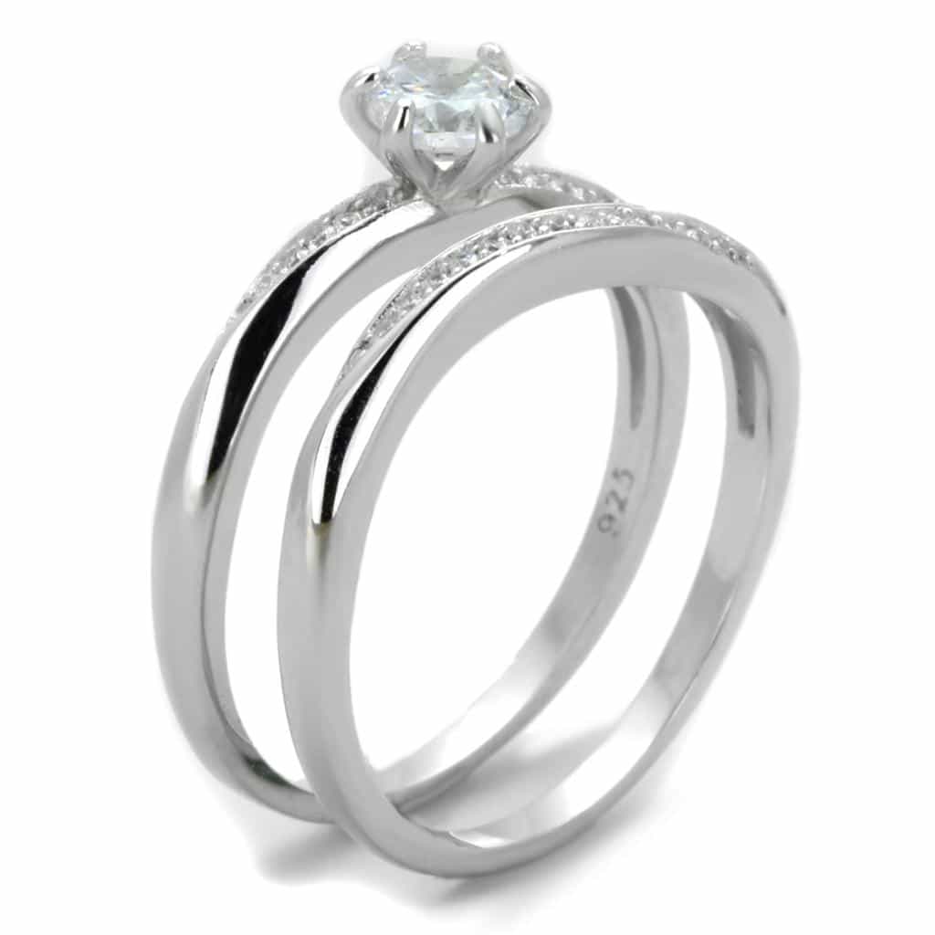 Sterling Silver CZ Round Twist Split Pave Bridal Set Ring view 4