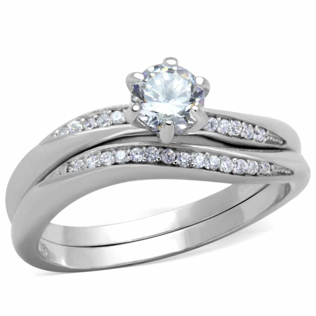 Sterling Silver CZ Round Twist Split Pave Bridal Set Ring view 10