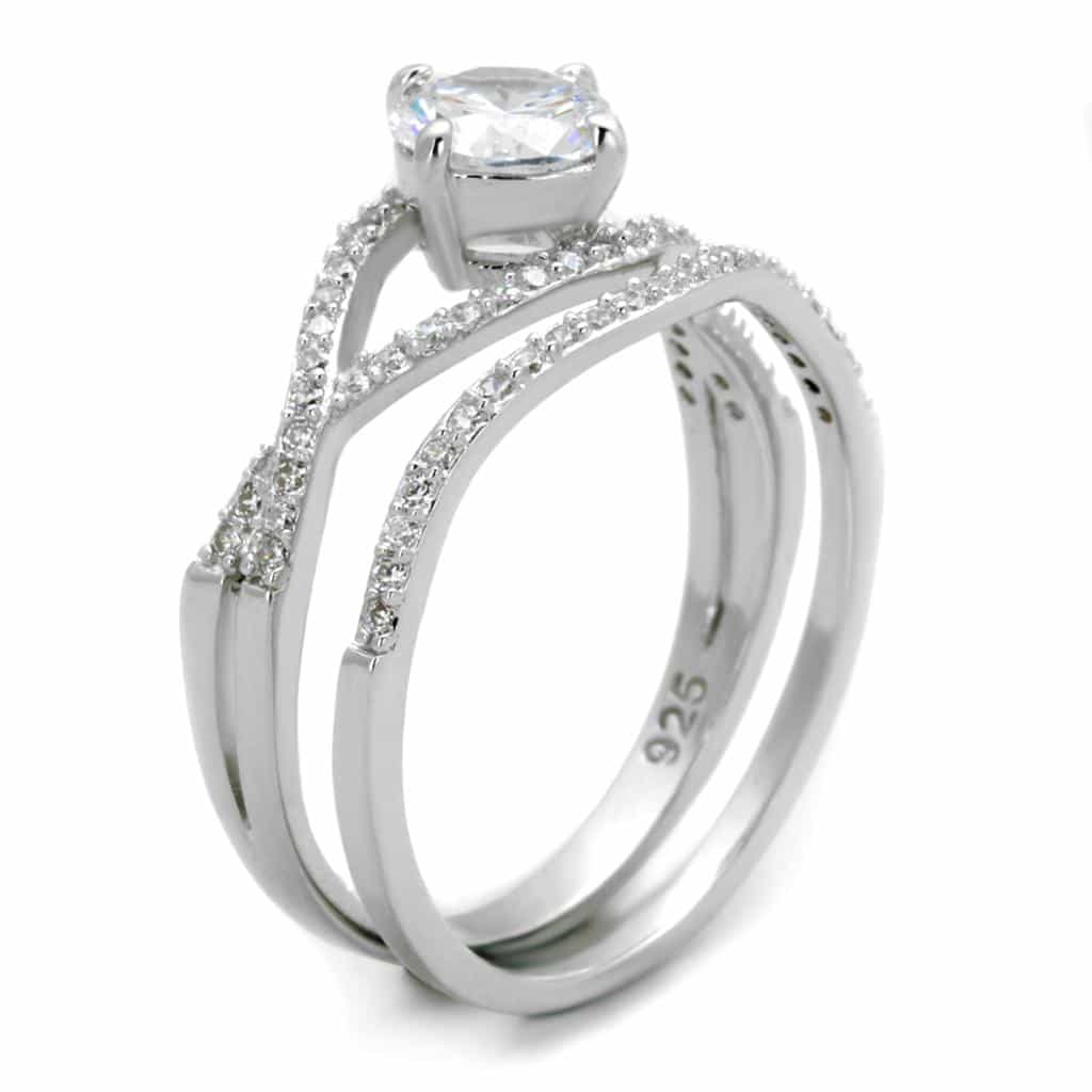 Sterling Silver CZ Round Twisted Pave Bridal Set Ring view 9