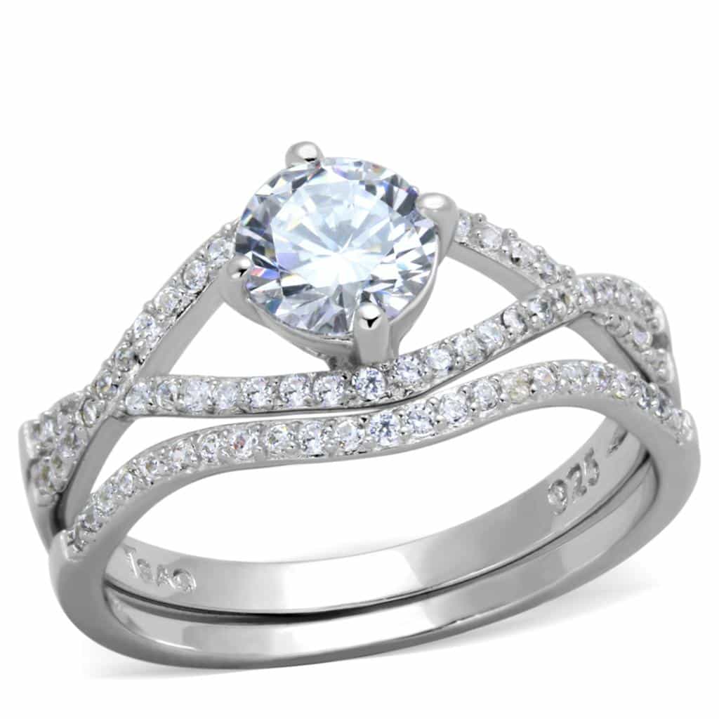 Sterling Silver CZ Round Twisted Pave Bridal Set Ring view 10