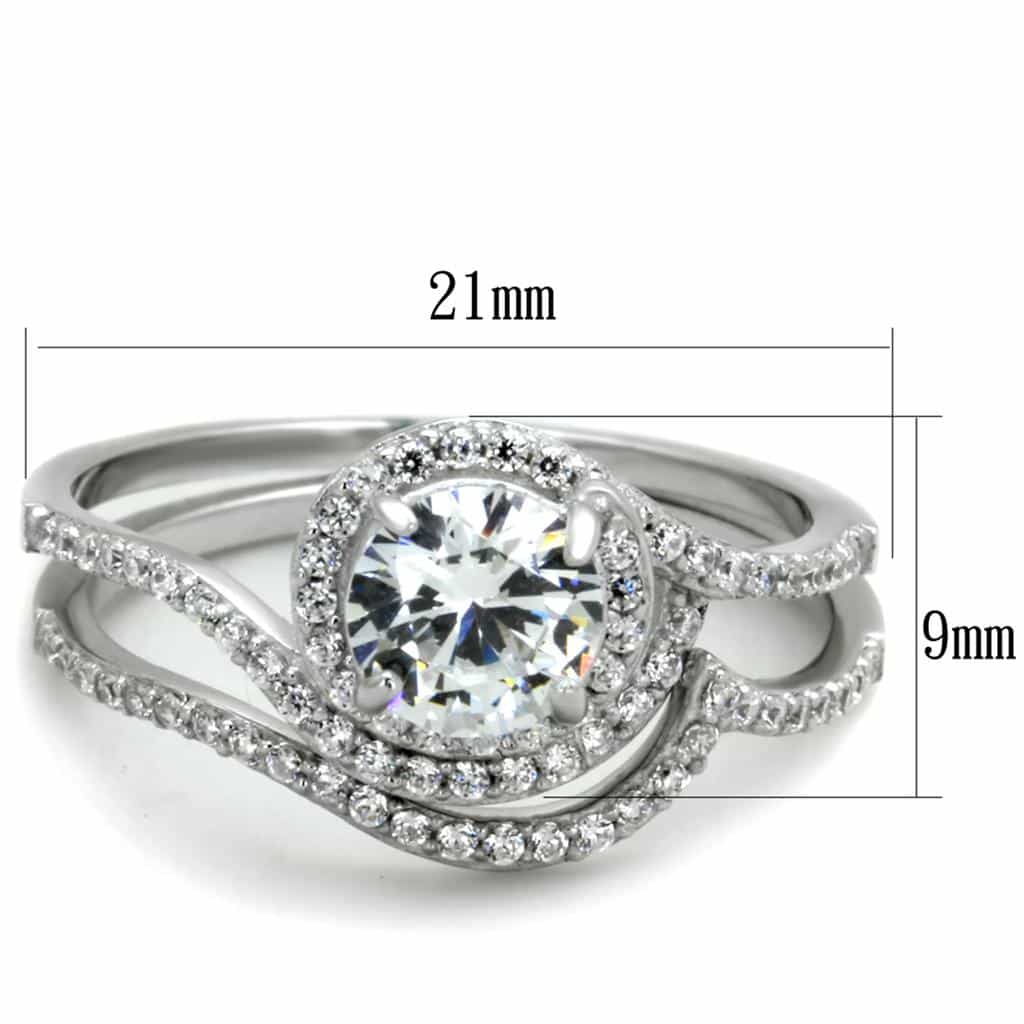Sterling Silver CZ Round Halo Swirl Bypass Bridal Set Ring view 2