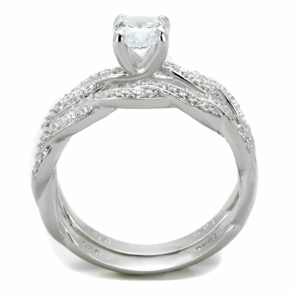 Sterling Silver CZ Round Solitaire Twisted Pave Ring view 8