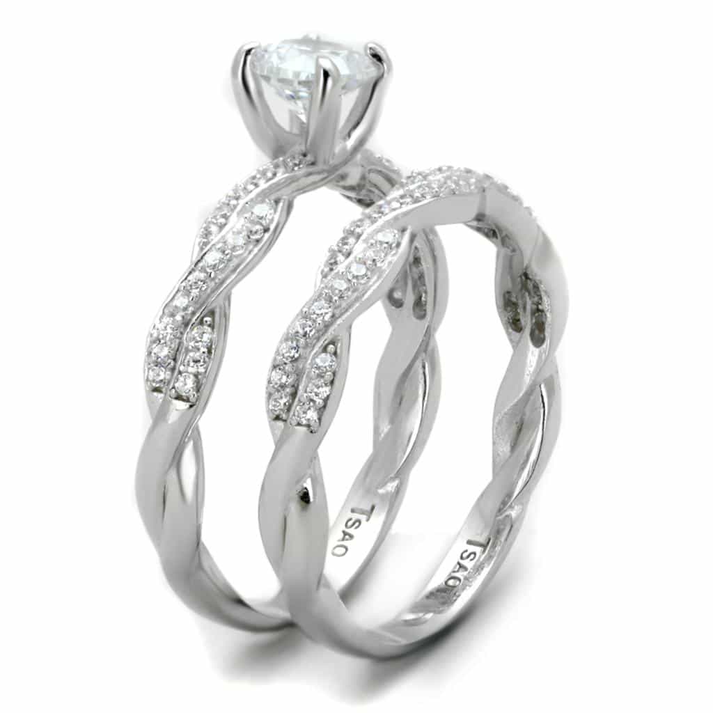 Sterling Silver CZ Round Solitaire Twisted Pave Ring view 4