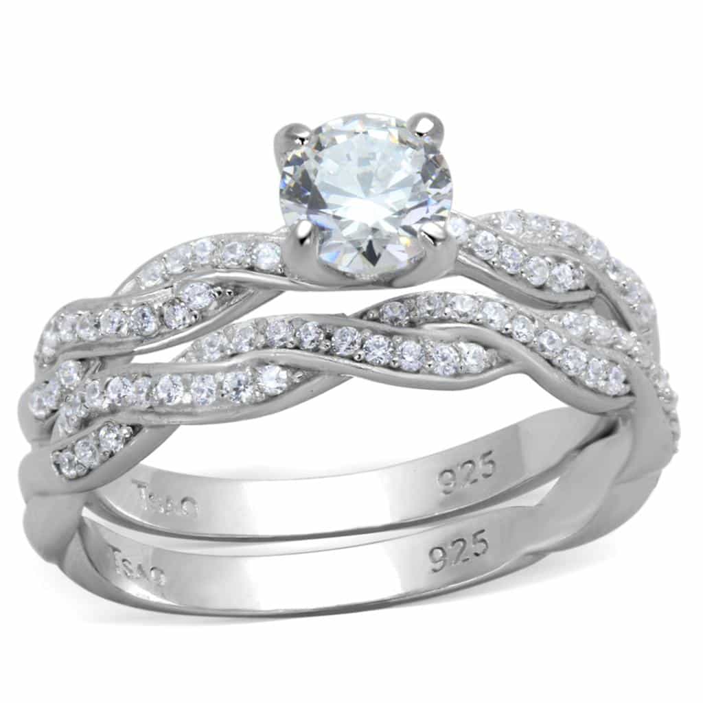 Sterling Silver CZ Round Solitaire Twisted Pave Ring view 10