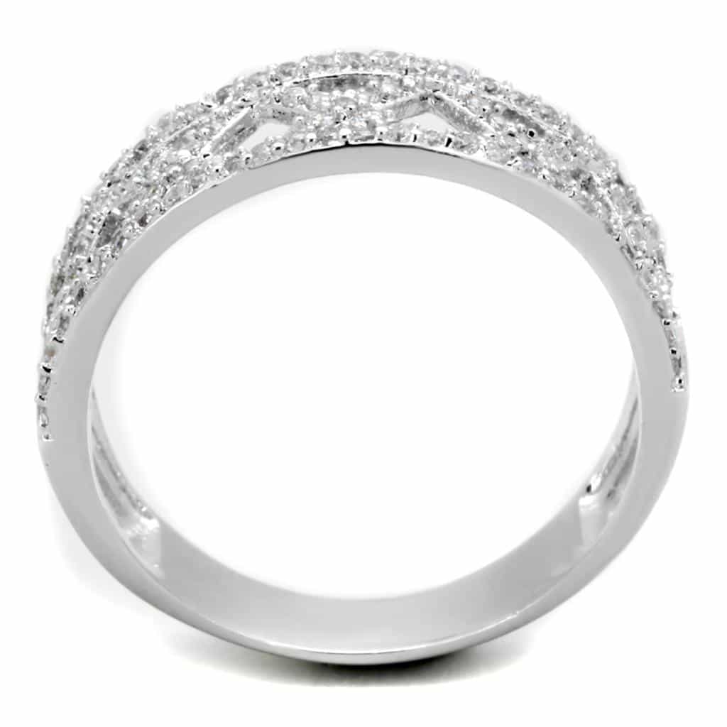 Sterling Silver CZ Pave X Lattice Crossover Wide Ring view 8
