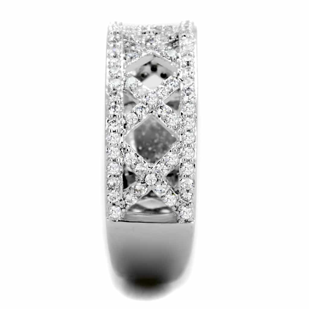 Sterling Silver CZ Pave X Lattice Crossover Wide Ring view 9