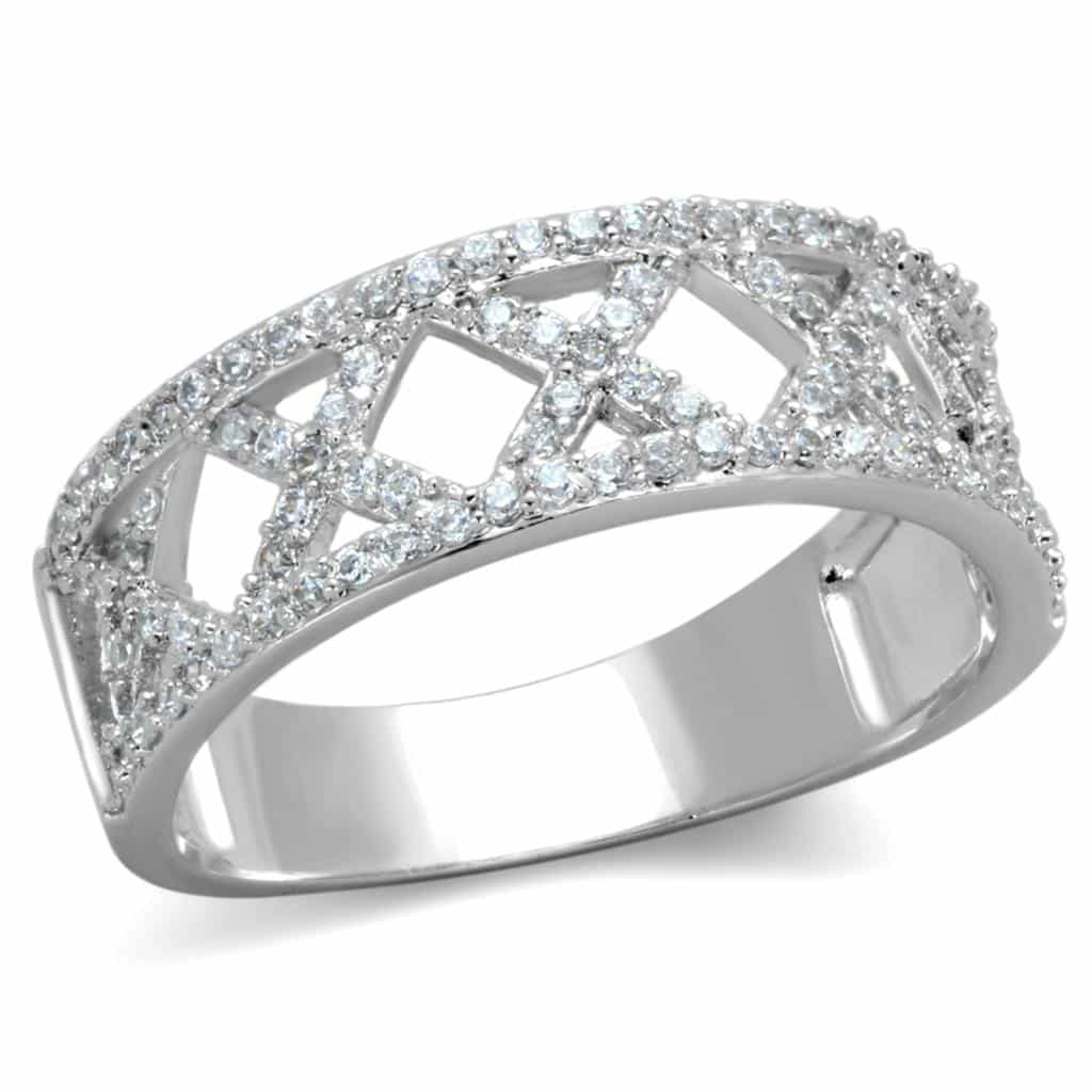 Sterling Silver CZ Pave X Lattice Crossover Wide Ring view 10