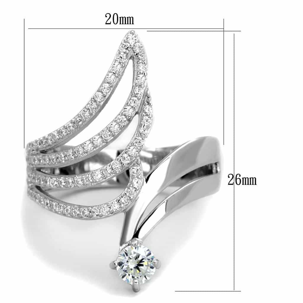 Sterling Silver CZ Pave Triple Wave Wing Open Ring view 2