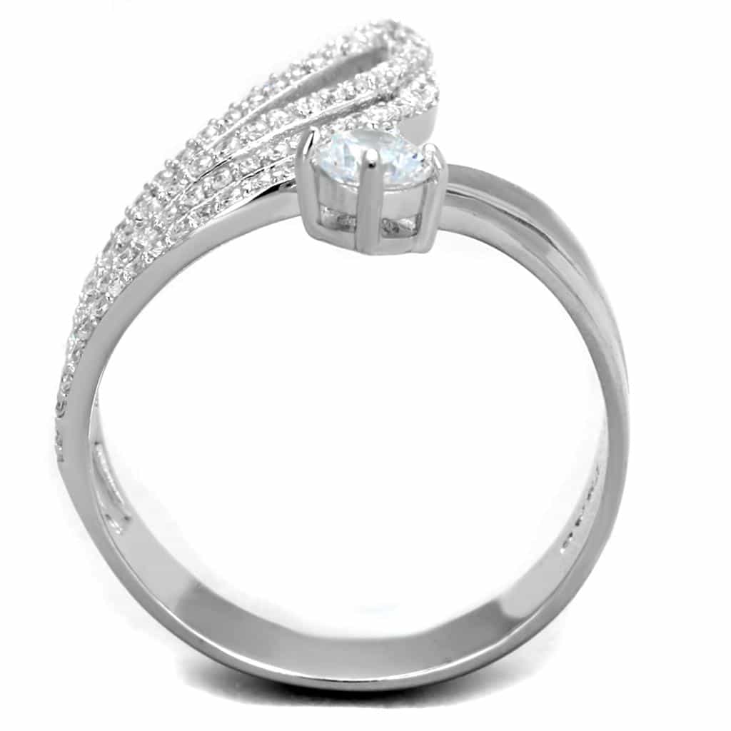 Sterling Silver CZ Pave Triple Wave Wing Open Ring view 8