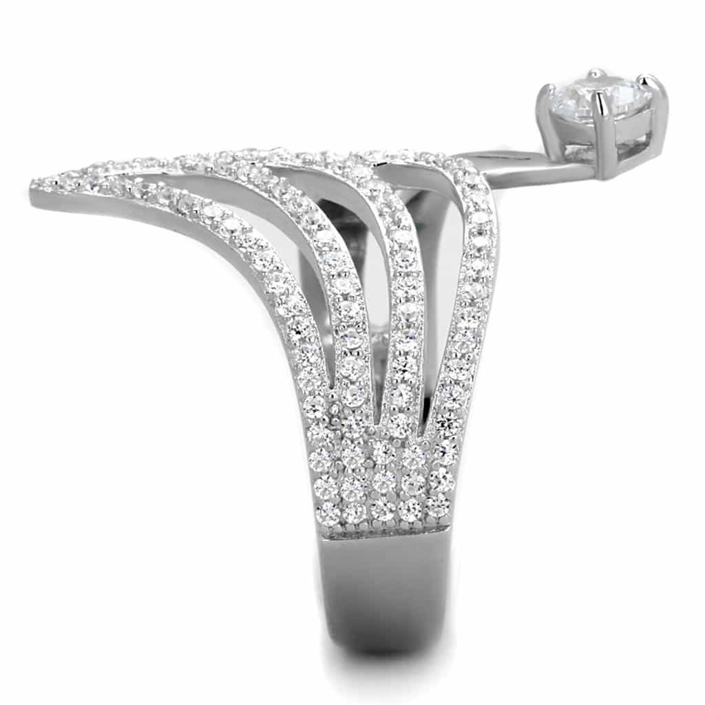 Sterling Silver CZ Pave Triple Wave Wing Open Ring view 9