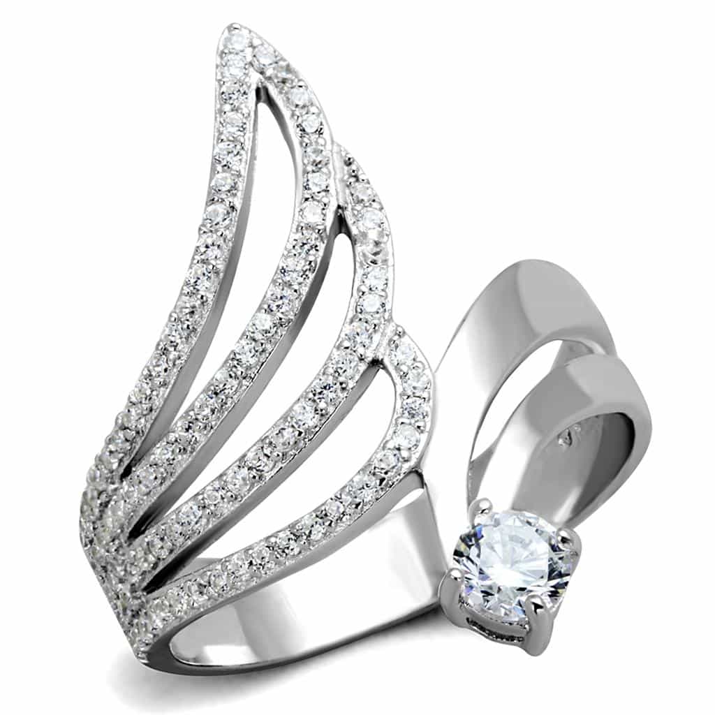 Sterling Silver CZ Pave Triple Wave Wing Open Ring view 10