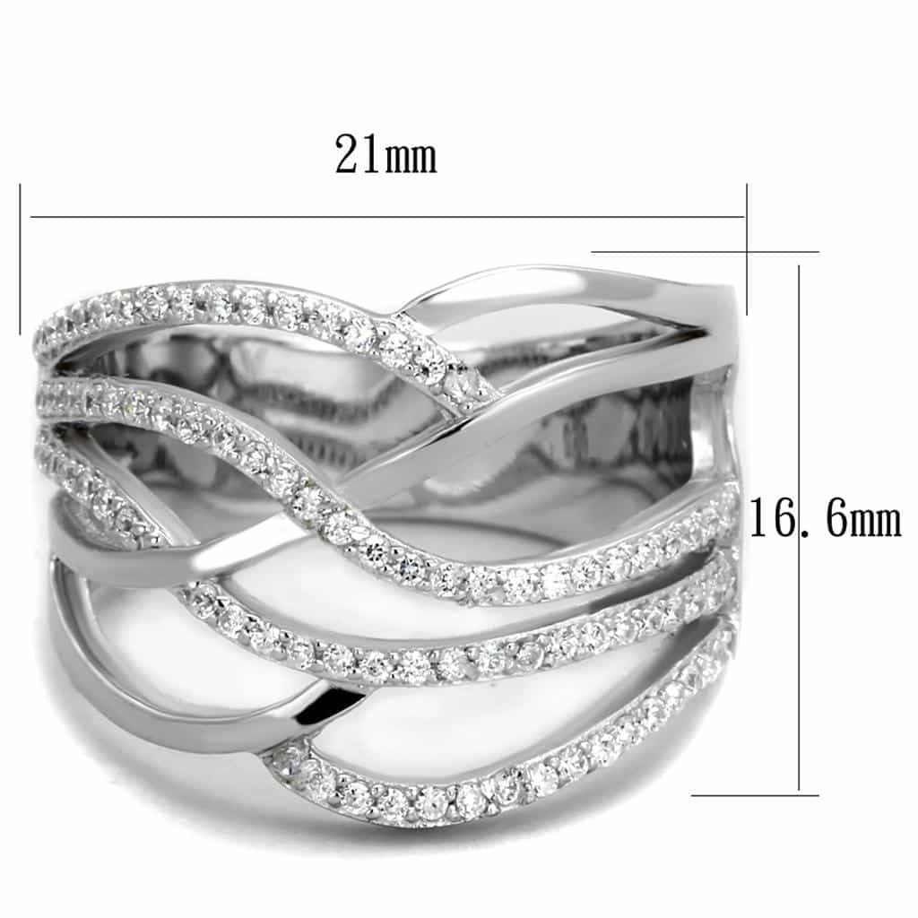 Sterling Silver CZ Pave Woven X Crossover Hammered Wide Ring view 2