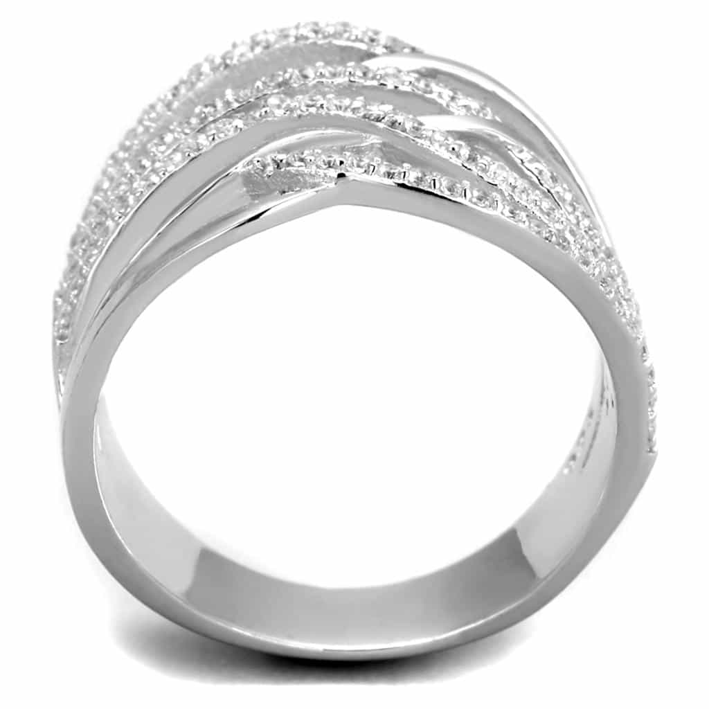 Sterling Silver CZ Pave Woven X Crossover Hammered Wide Ring view 3