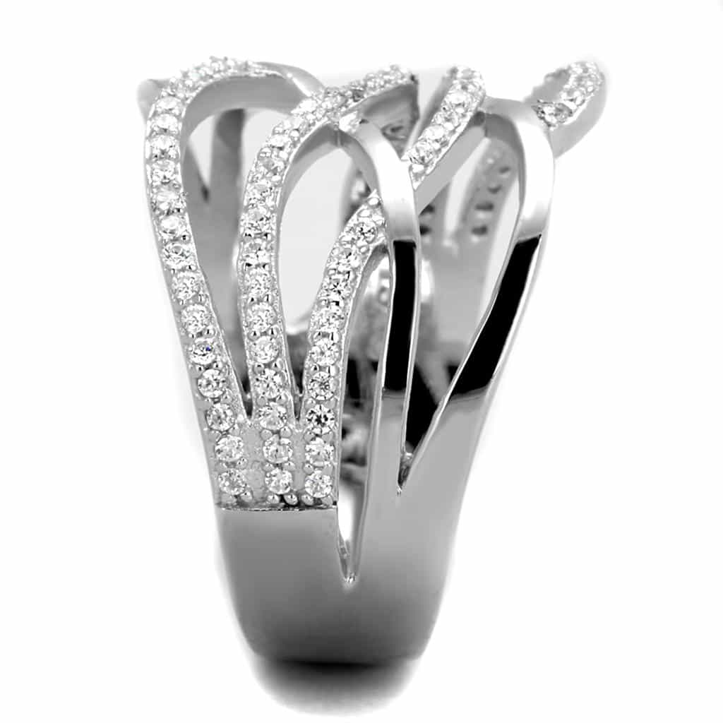Sterling Silver CZ Pave Woven X Crossover Hammered Wide Ring view 9
