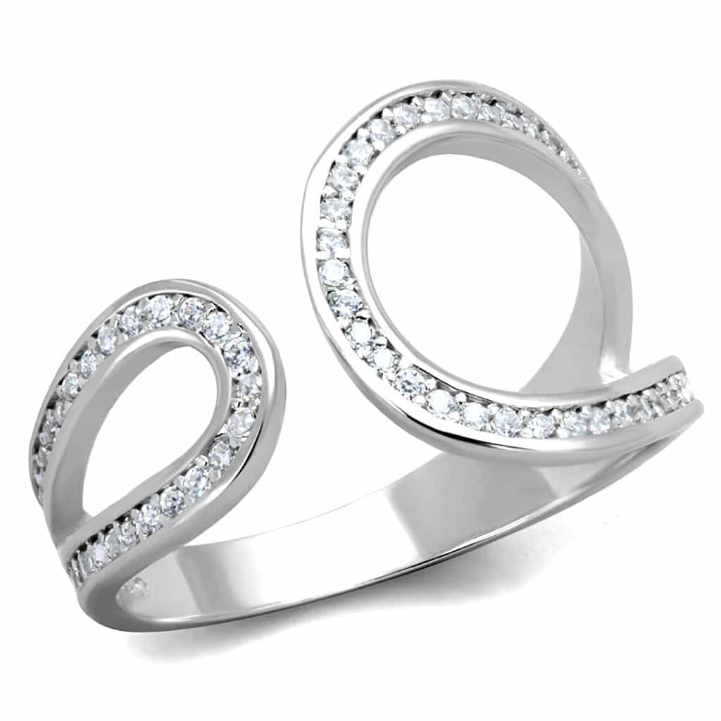 Sterling Silver CZ Pave S Scroll Wave Open Ring view 10