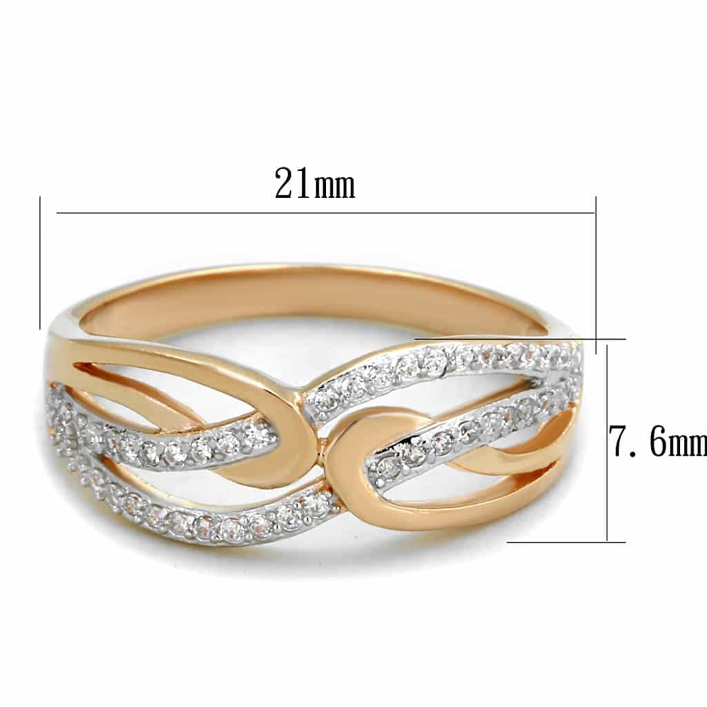 Sterling Silver Rose Gold CZ Pave Double Loop Link Ring view 2