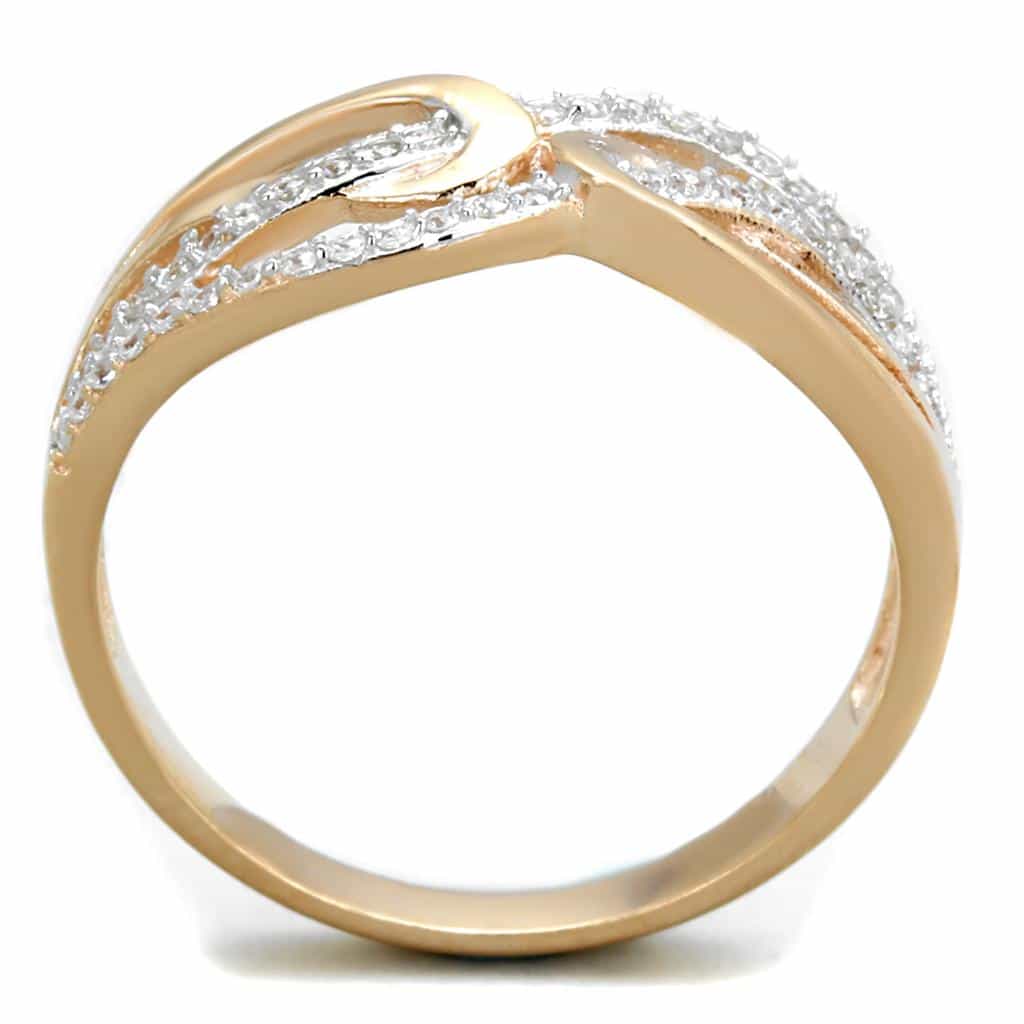 Sterling Silver Rose Gold CZ Pave Double Loop Link Ring view 8