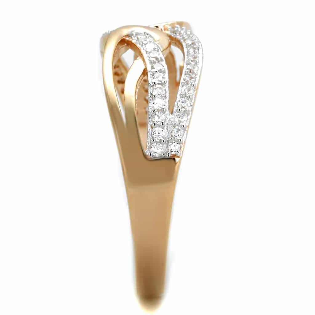 Sterling Silver Rose Gold CZ Pave Double Loop Link Ring view 9