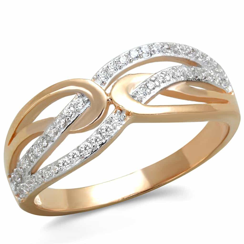 Sterling Silver Rose Gold CZ Pave Double Loop Link Ring view 10