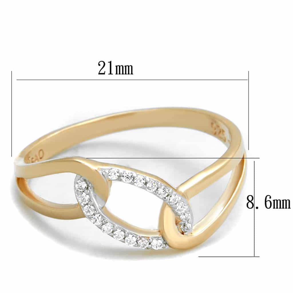 Sterling Silver Gold Two Tone CZ Pave Interlock Loop Ring view 2