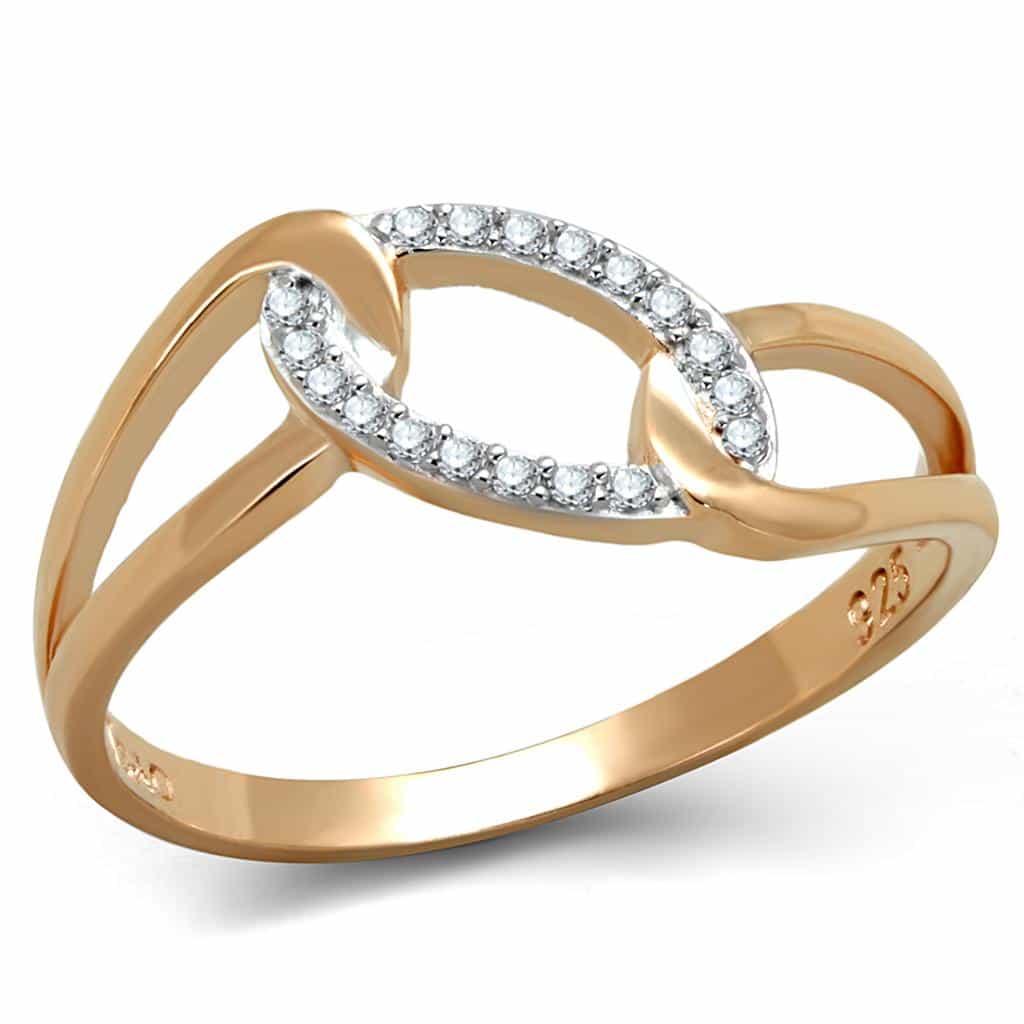 Sterling Silver Gold Two Tone CZ Pave Interlock Loop Ring view 10