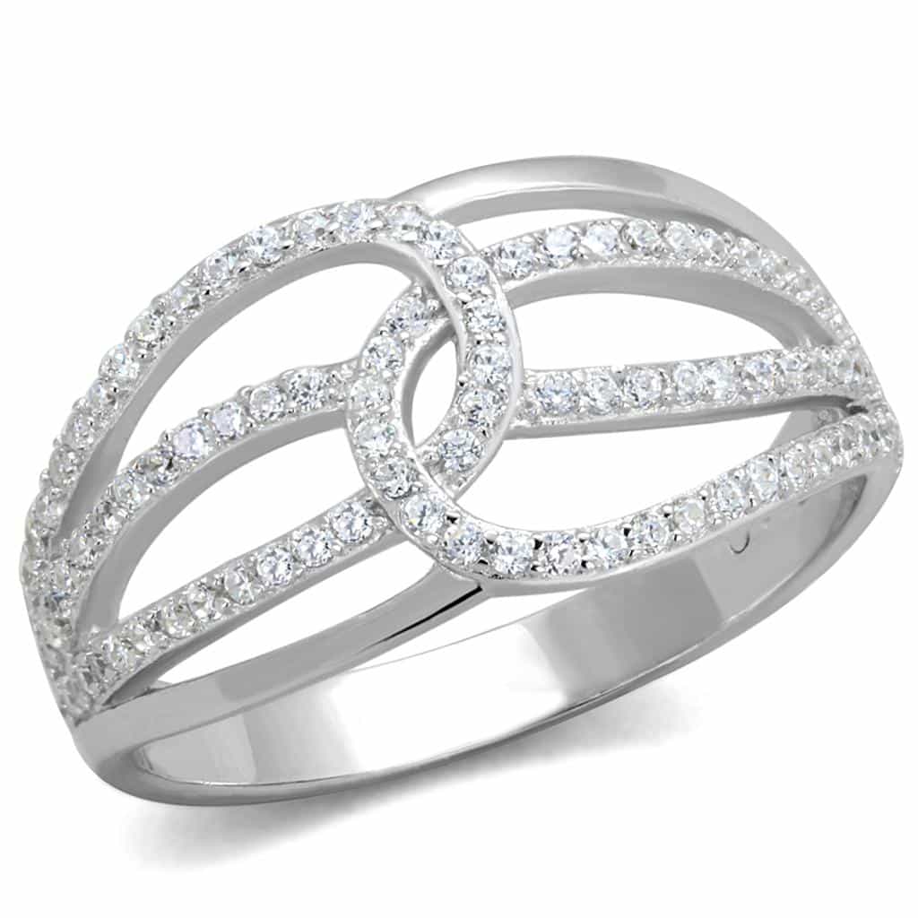 Sterling Silver CZ Pave Circle Interlock Open Wide Ring view 10