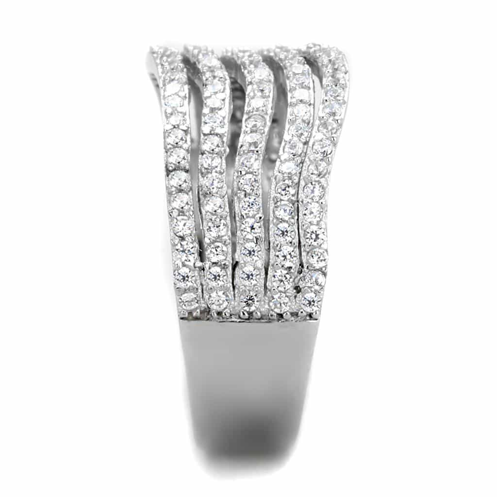 Sterling Silver CZ Pave Four Row Multi Band Wide Ring view 4