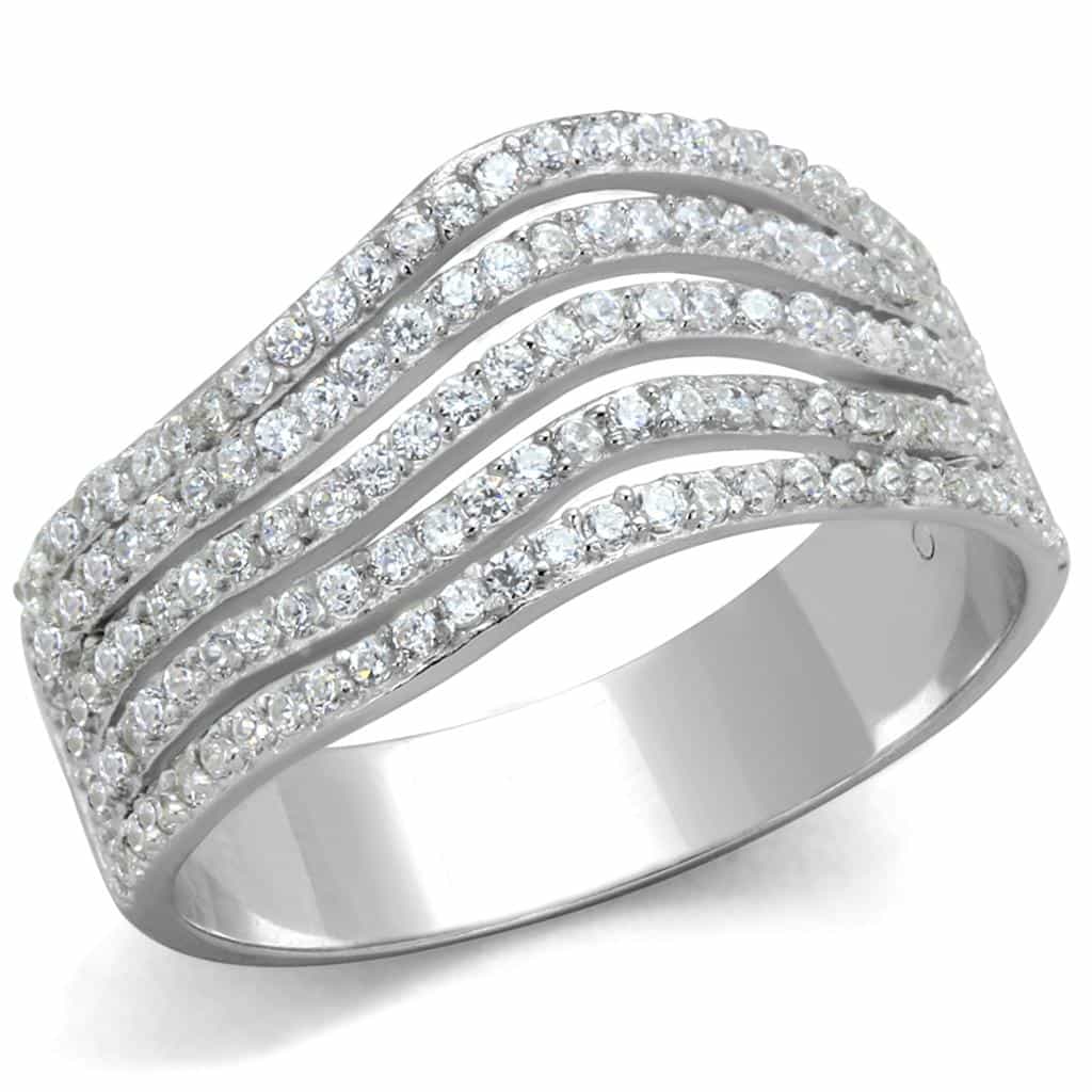 Sterling Silver CZ Pave Four Row Multi Band Wide Ring view 5