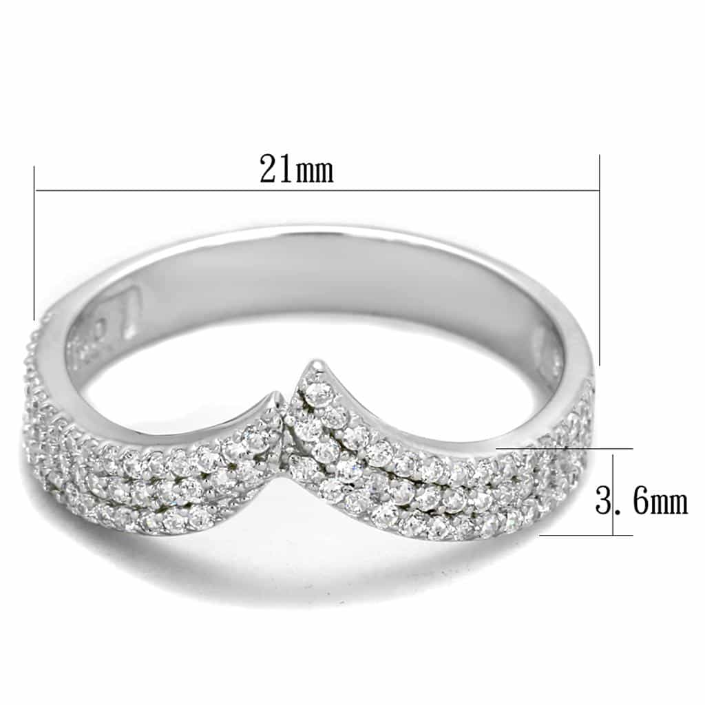 Sterling Silver CZ Pave Crown V Chevron Double Ring view 7