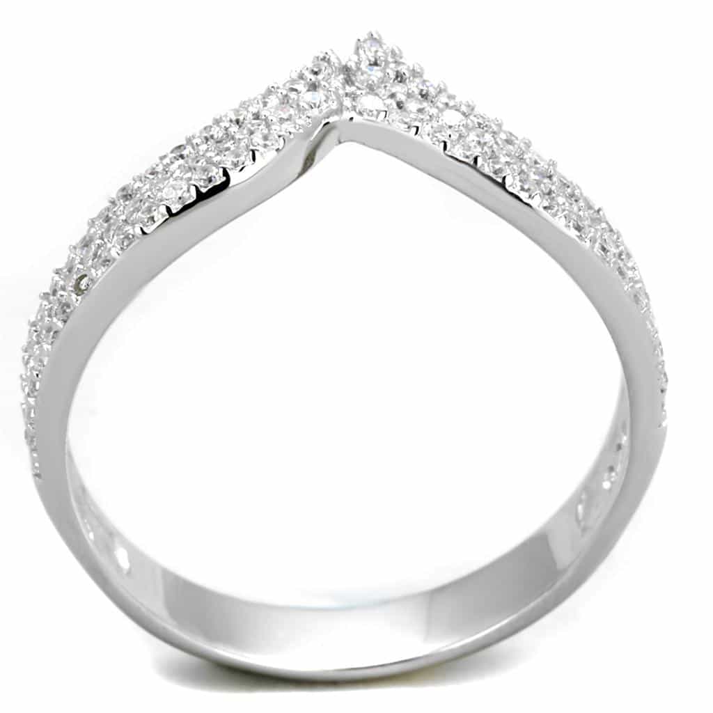 Sterling Silver CZ Pave Crown V Chevron Double Ring view 8
