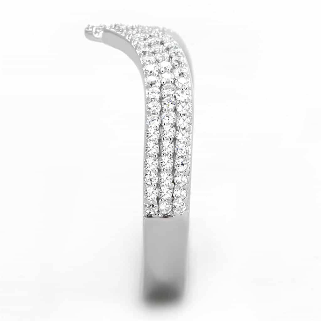 Sterling Silver CZ Pave Crown V Chevron Double Ring view 9