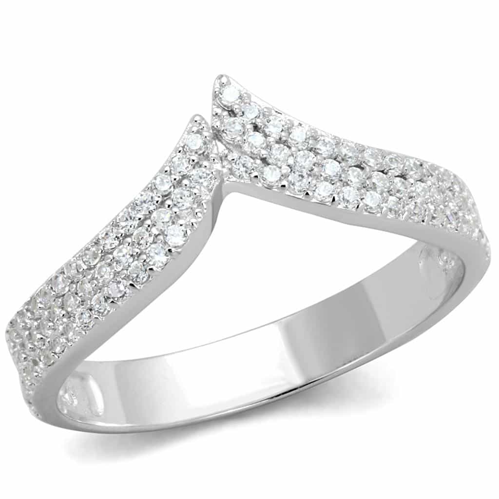 Sterling Silver CZ Pave Crown V Chevron Double Ring view 5
