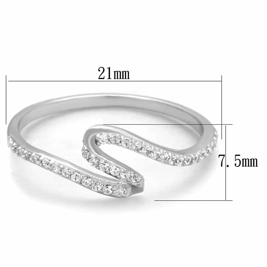 Sterling Silver CZ Pave S Bypass Open Thin Ring view 7