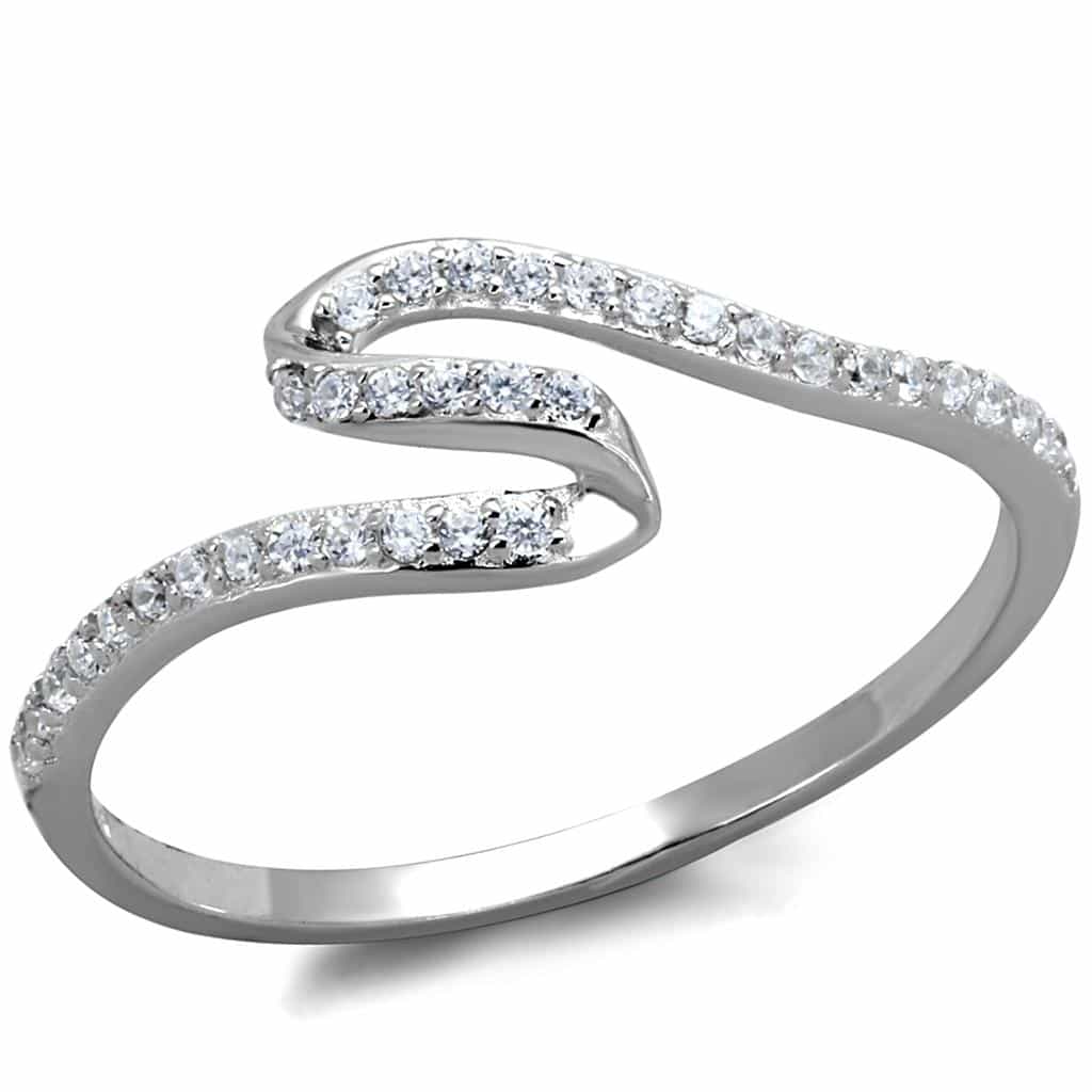 Sterling Silver CZ Pave S Bypass Open Thin Ring view 5